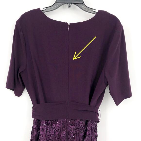 ALEX EVENINGS Floral Rosette Midi Dress Size 16 Purple Eggplant V-Neck NWOT - Picture 6 of 9